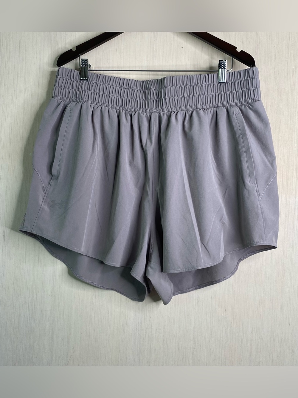 Under Armour Women's Plus Wide Elastic Waistband Running Shorts Taupe 1X
